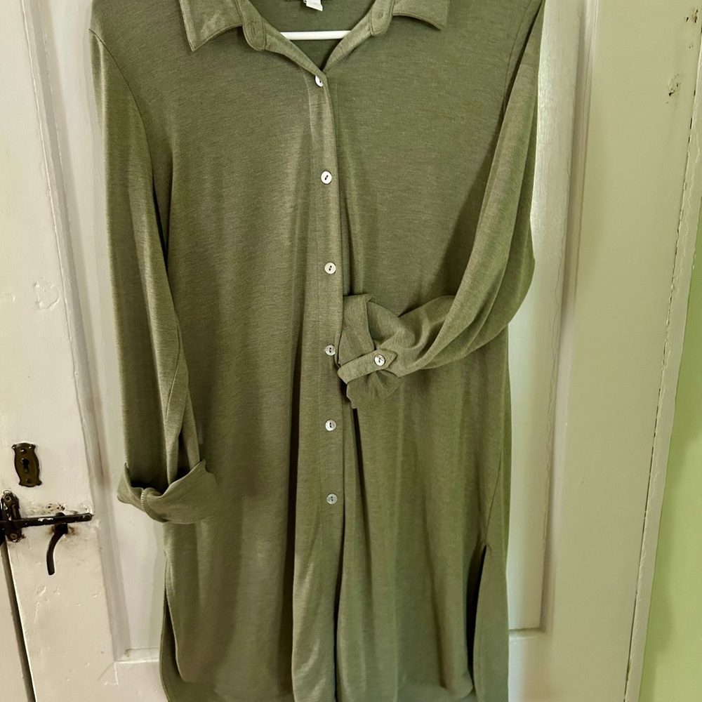J. Jill Olive Green Button-Up Dress